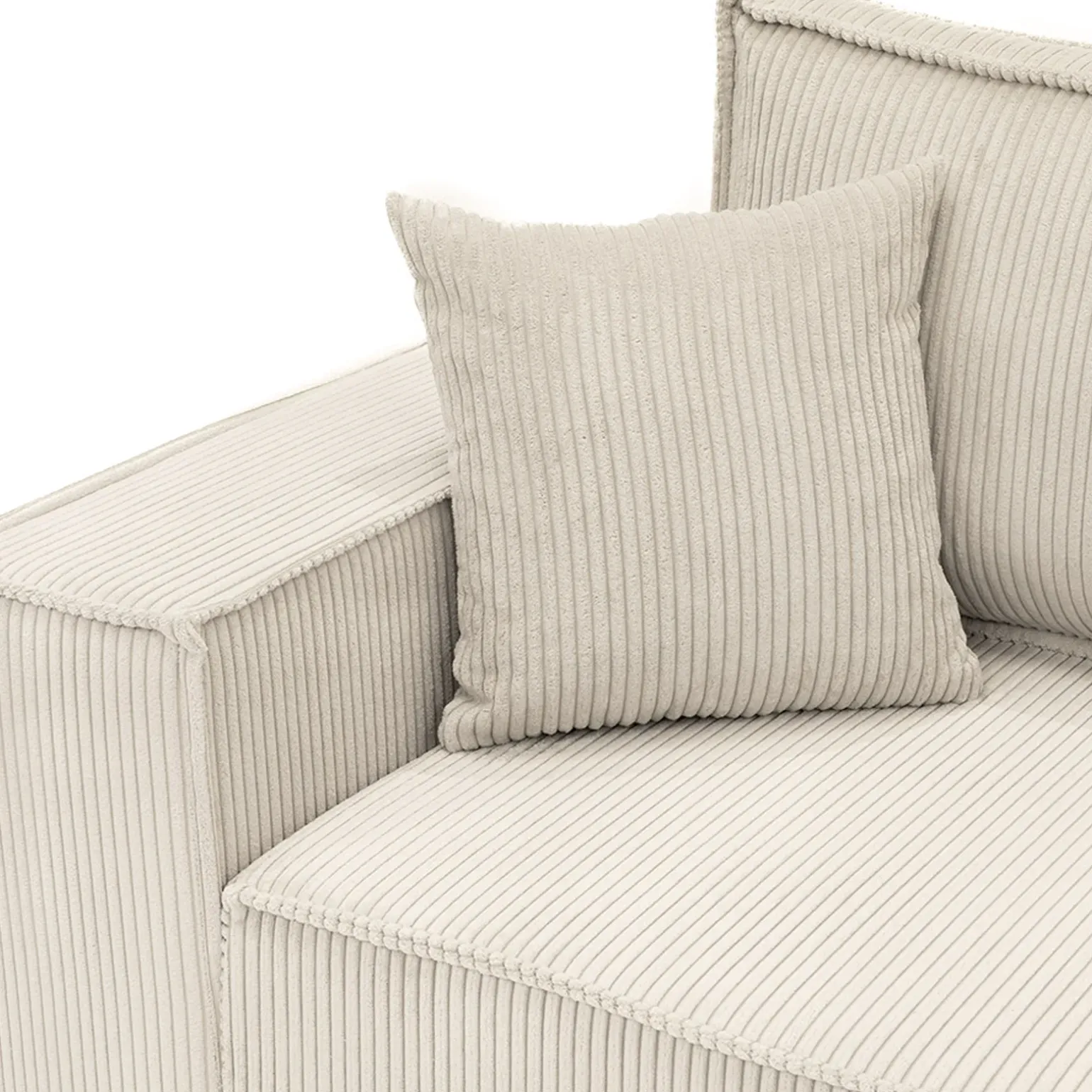 Divano letto angolare 4 posti 272x145cm con box contenitore velluto a coste beige Ploffy