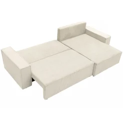Divano letto angolare 4 posti 272x145cm con box contenitore velluto a coste beige Ploffy