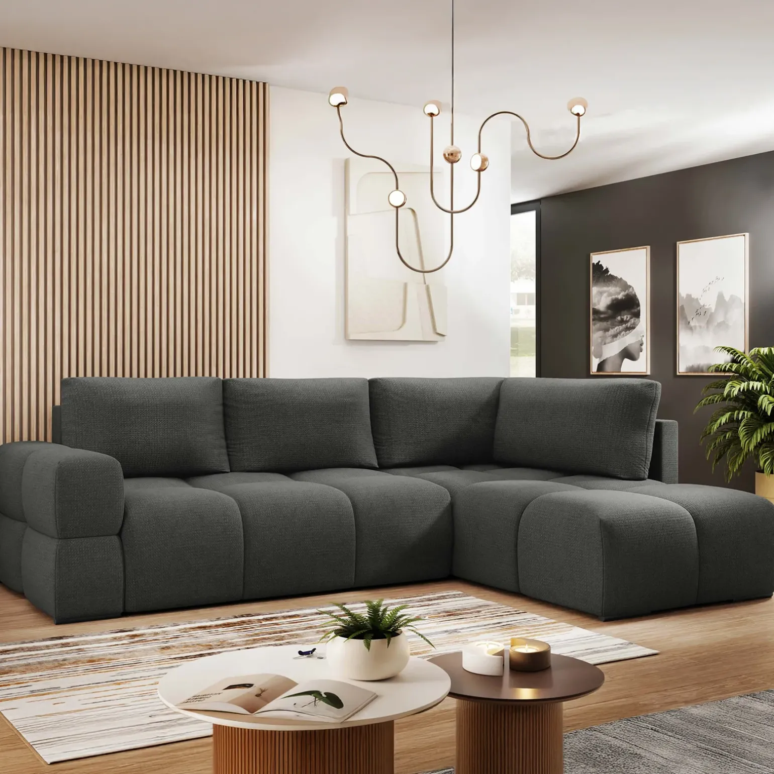 Divano letto angolare 3 posti 267x185cm box contenitore antracite Sottovoce