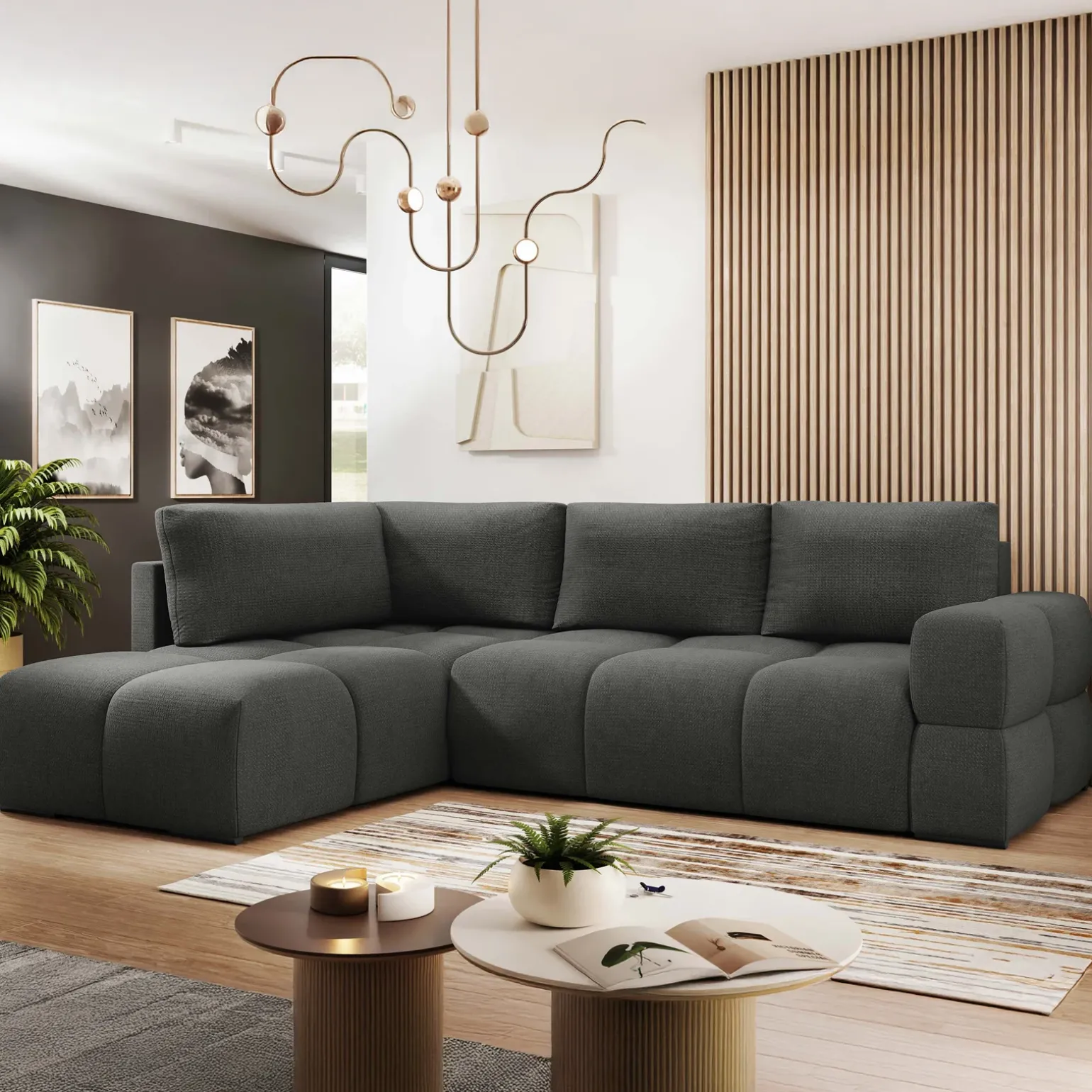 Divano letto angolare 3 posti 267x185cm box contenitore antracite Sottovoce