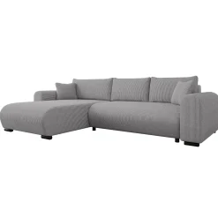 Divano letto angolare 4 posti 285x188cm con contenitore tessuto velluto a coste grigio Soft