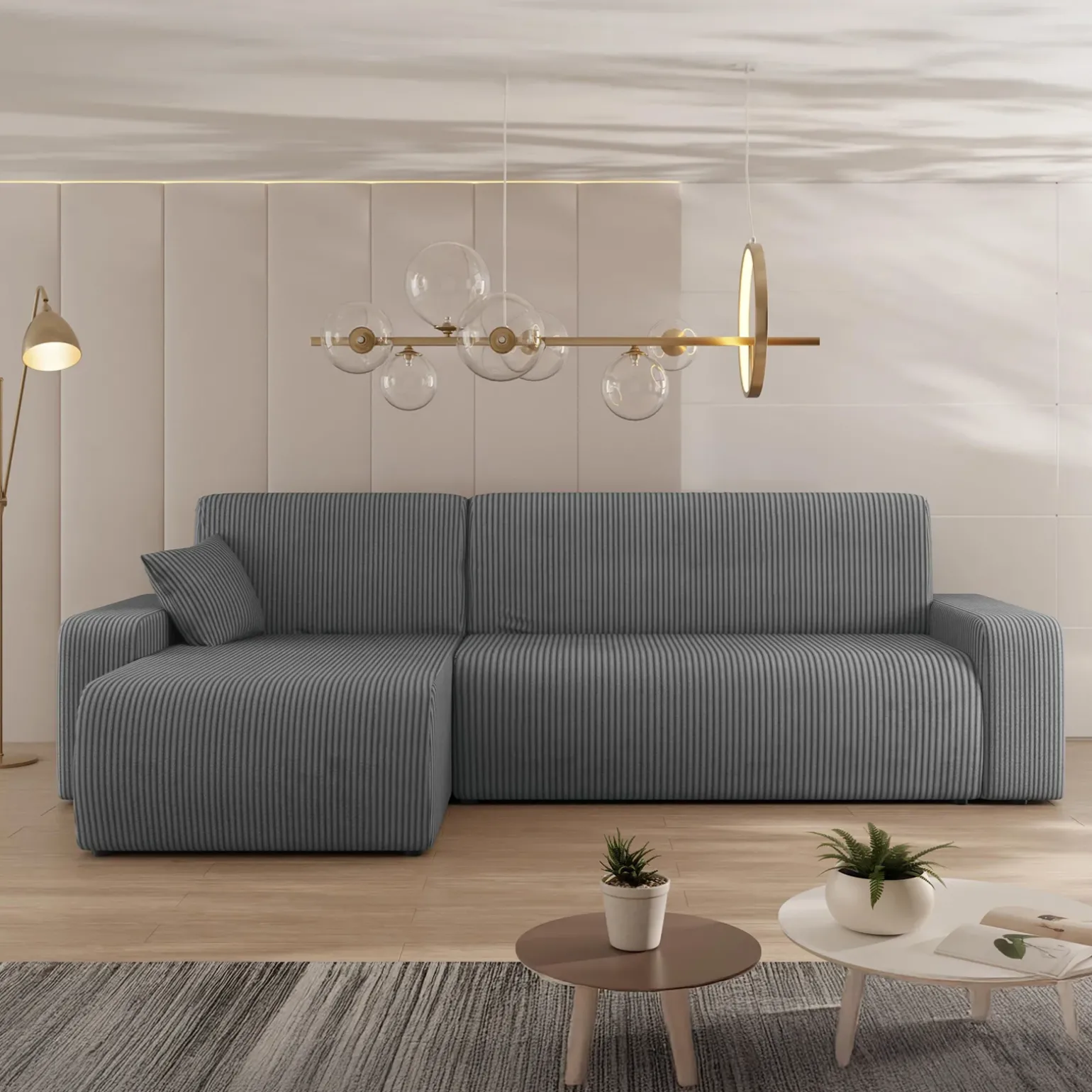 Divano letto angolare 3 posti 244x145cm con contenitore a coste antracite Slurp