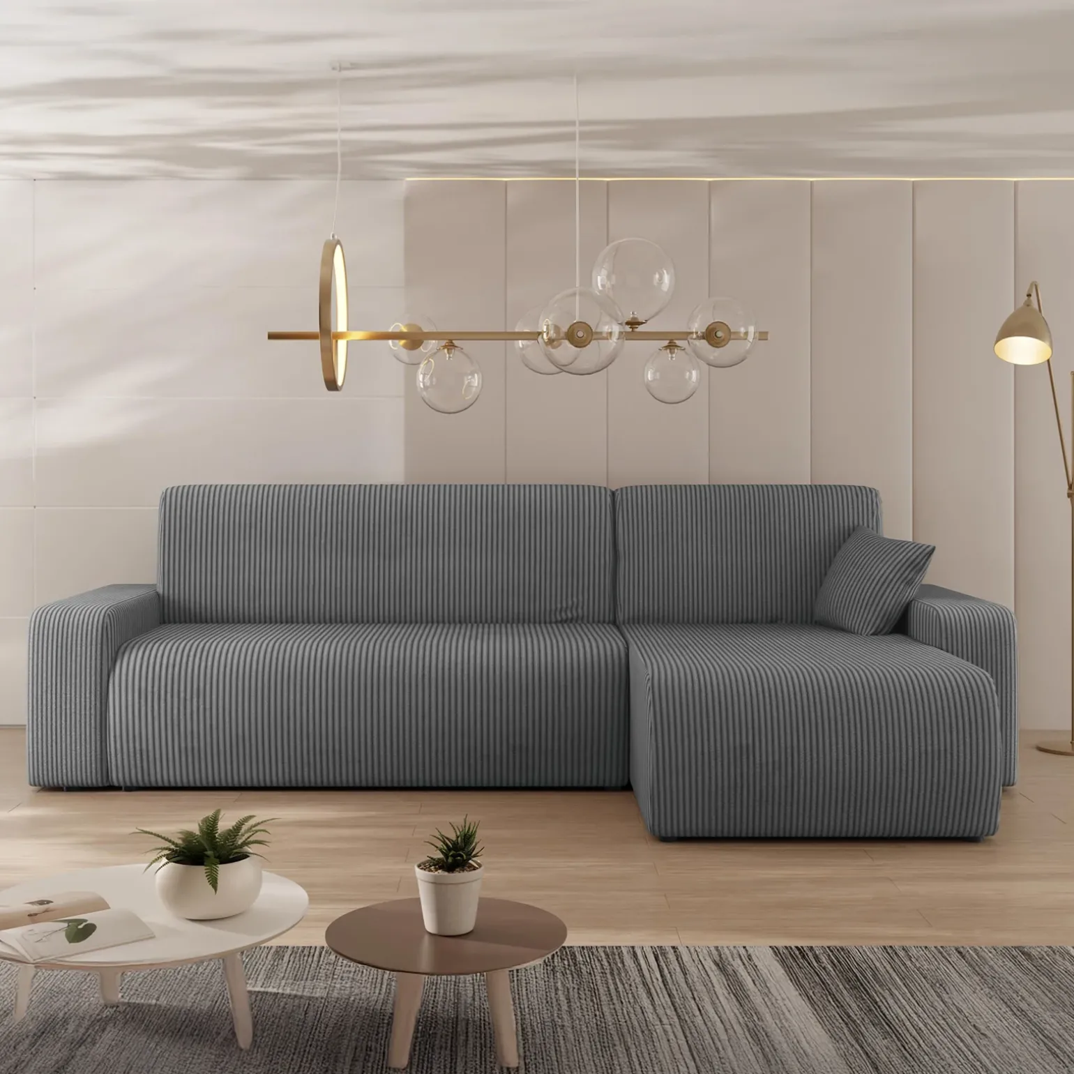 Divano letto angolare 3 posti 244x145cm con contenitore a coste antracite Slurp
