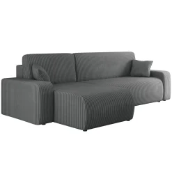 Divano letto angolare 3 posti 244x145cm con contenitore a coste antracite Slurp
