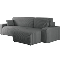 Divano letto angolare 3 posti 244x145cm con contenitore a coste antracite Slurp