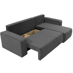 Divano letto angolare 3 posti 244x145cm con contenitore a coste antracite Slurp