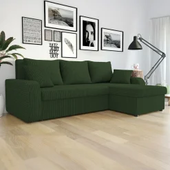 Divano letto angolare 3 posti 238x147cm con contenitore a coste verde Flow