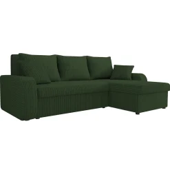 Divano letto angolare 3 posti 238x147cm con contenitore a coste verde Flow