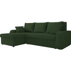 Divano letto angolare 3 posti 238x147cm con contenitore a coste verde Flow