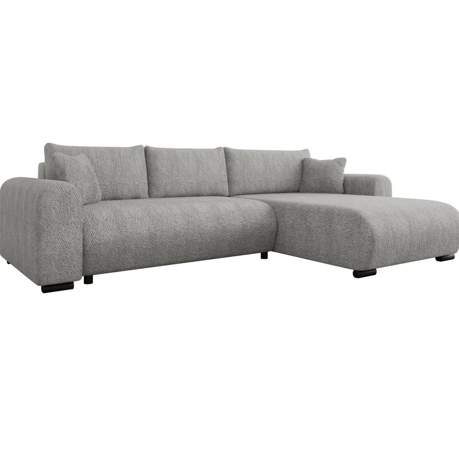 Divano letto angolare 4 posti 285x188cm con contenitore tessuto bouclé grigio chiaro Soft