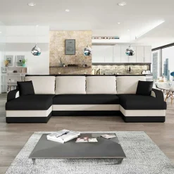 Divano letto angolare 5 posti 304cm contenitore nero ecru Assunta