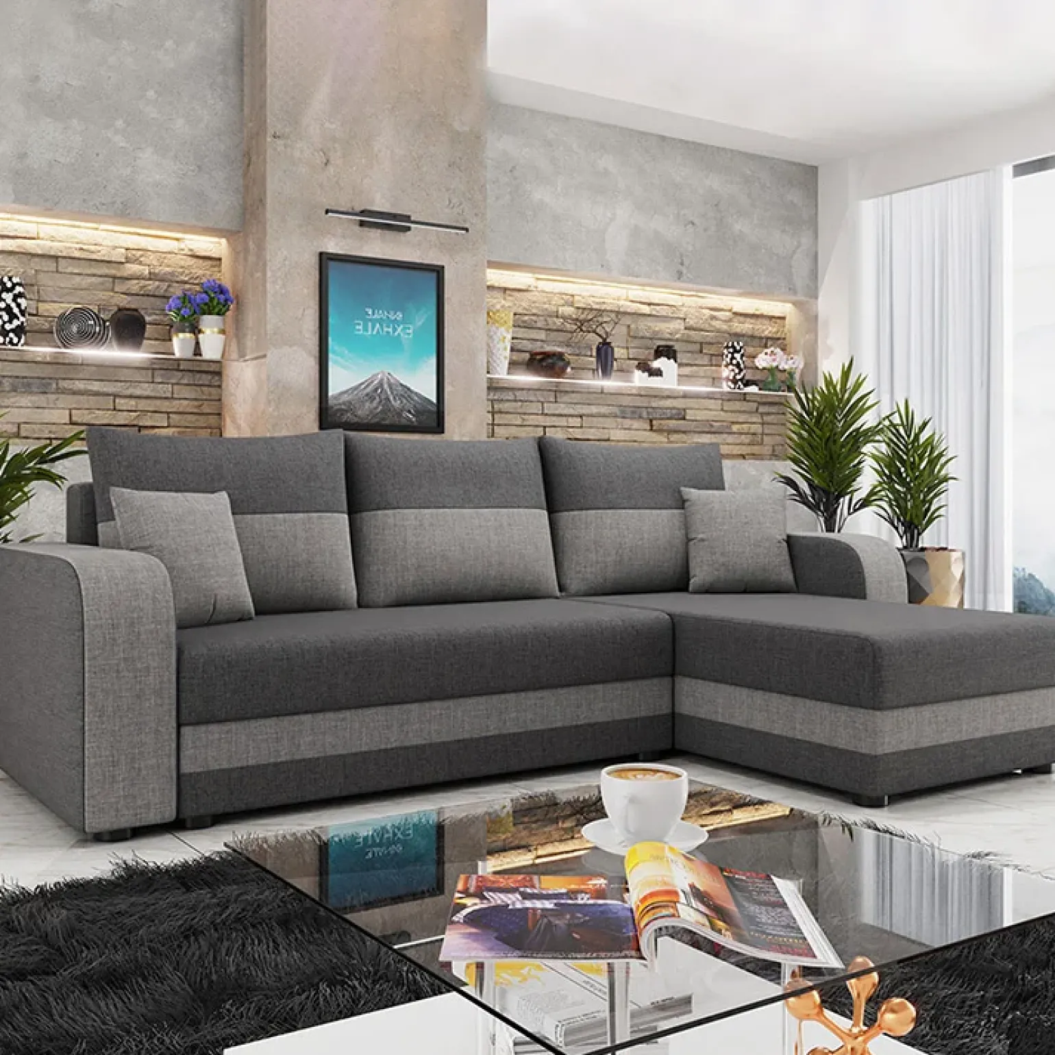 Divano letto angolare 3 posti 237x139cm reversibile grigio Ponza