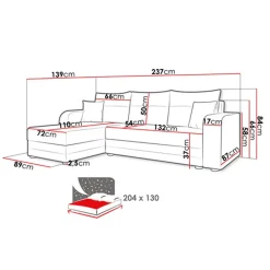 Divano letto angolare 3 posti 237x139cm reversibile grigio Ponza