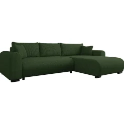Divano letto angolare 4 posti 285x188cm con contenitore tessuto velluto a coste verde Soft