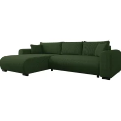 Divano letto angolare 4 posti 285x188cm con contenitore tessuto velluto a coste verde Soft