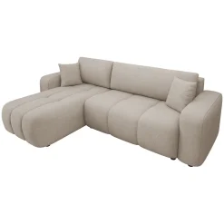 Divano letto angolare 3 posti 244x145cm con contenitore tessuto beige scuro Orama