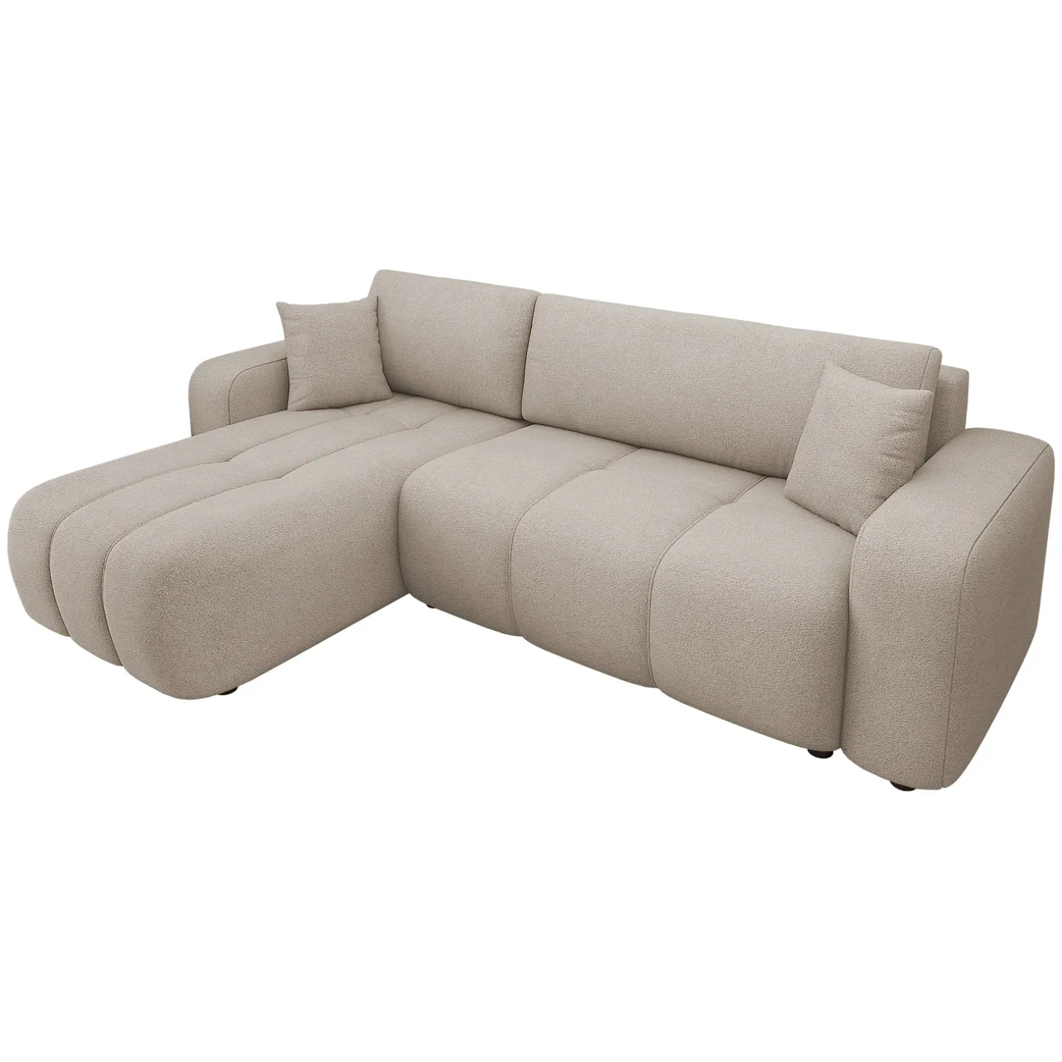 Divano letto angolare 3 posti 244x145cm con contenitore tessuto beige scuro Orama