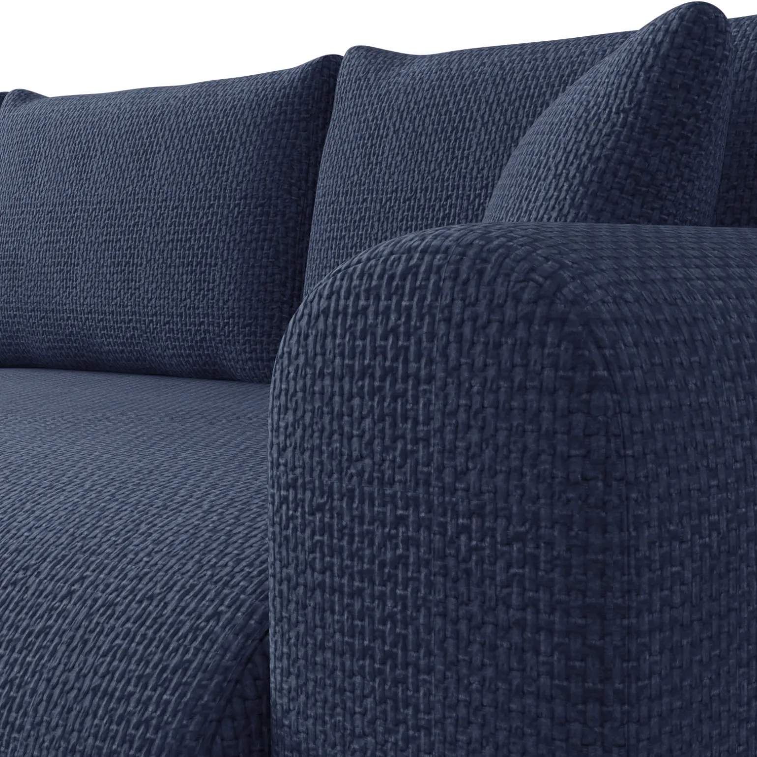 Divano letto angolare 4 posti 285x188cm con contenitore a trama spessa blu Soft