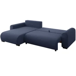 Divano letto angolare 4 posti 285x188cm con contenitore a trama spessa blu Soft