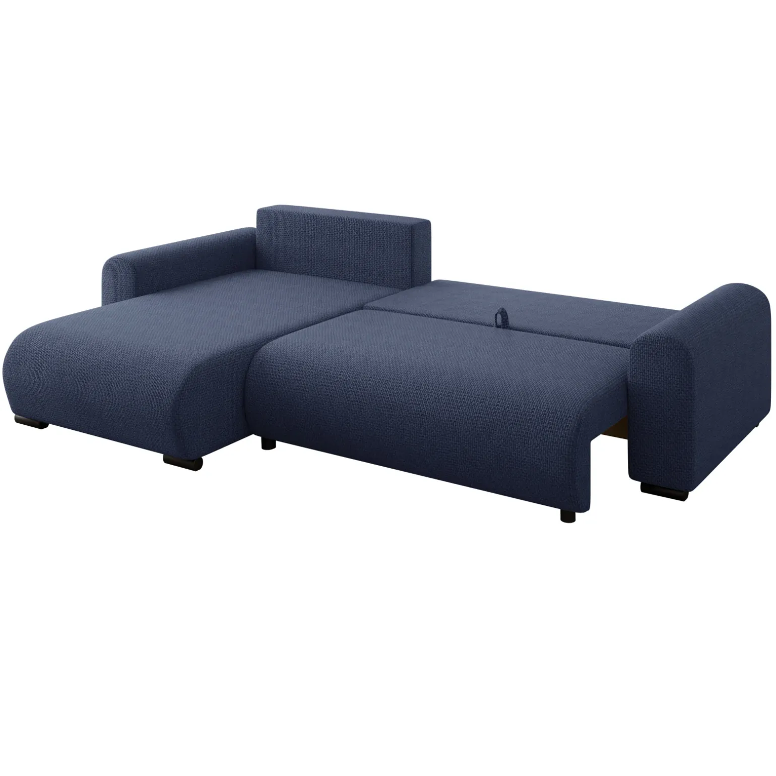 Divano letto angolare 4 posti 285x188cm con contenitore a trama spessa blu Soft