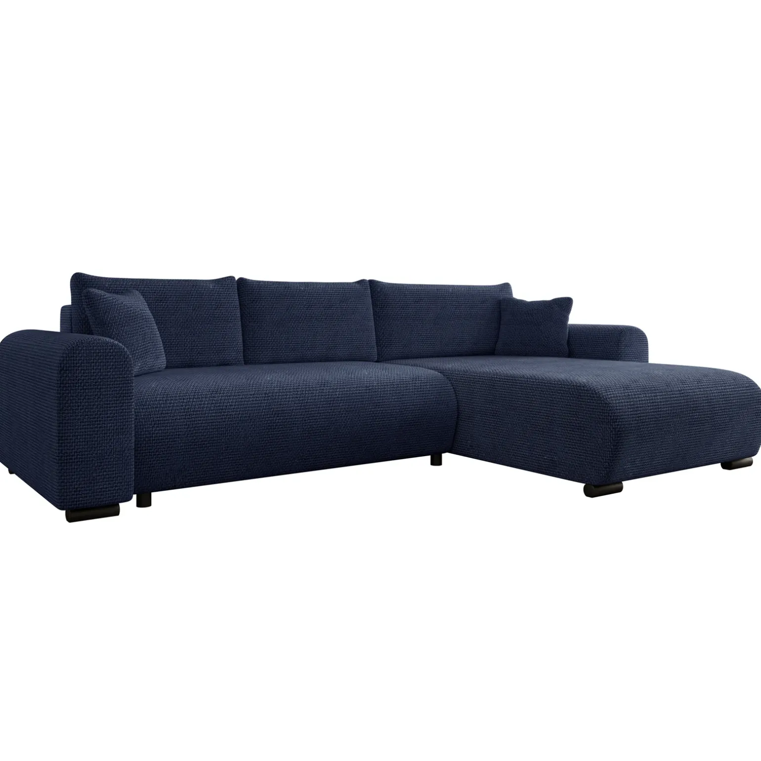 Divano letto angolare 4 posti 285x188cm con contenitore a trama spessa blu Soft
