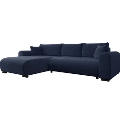 Divano letto angolare 4 posti 285x188cm con contenitore a trama spessa blu Soft