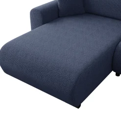 Divano letto angolare 4 posti 285x188cm con contenitore a trama spessa blu Soft