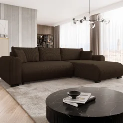 Divano letto angolare 4 posti 285x188cm con contenitore tessuto velluto a coste marrone scuro Soft