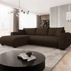 Divano letto angolare 4 posti 285x188cm con contenitore tessuto velluto a coste marrone scuro Soft
