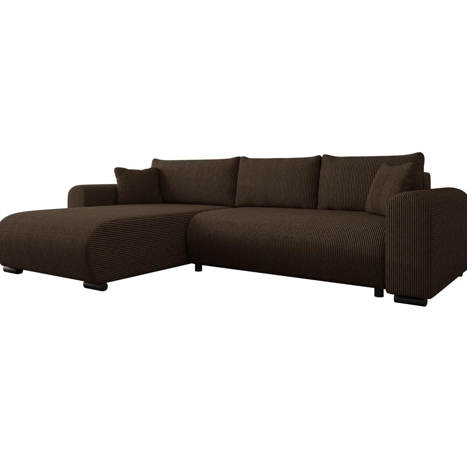 Divano letto angolare 4 posti 285x188cm con contenitore tessuto velluto a coste marrone scuro Soft