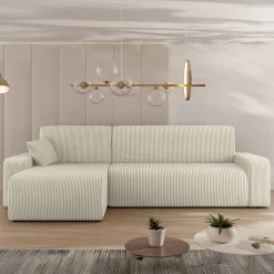 Divano letto angolare 3 posti 244x145cm con contenitore a coste beige Slurp