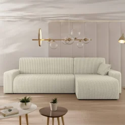 Divano letto angolare 3 posti 244x145cm con contenitore a coste beige Slurp