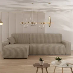 Divano letto angolare 3 posti 244x145cm con contenitore a coste tortora Slurp