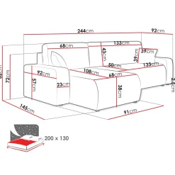 Divano letto angolare 3 posti 244x145cm con contenitore a coste tortora Slurp