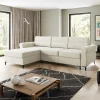 Divano letto angolare 3 posti 258x170 cm con box contenitore imbottito beige chiaro nero Velissa