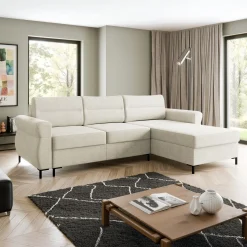 Divano letto angolare 3 posti 258x170 cm con box contenitore imbottito beige chiaro nero Velissa