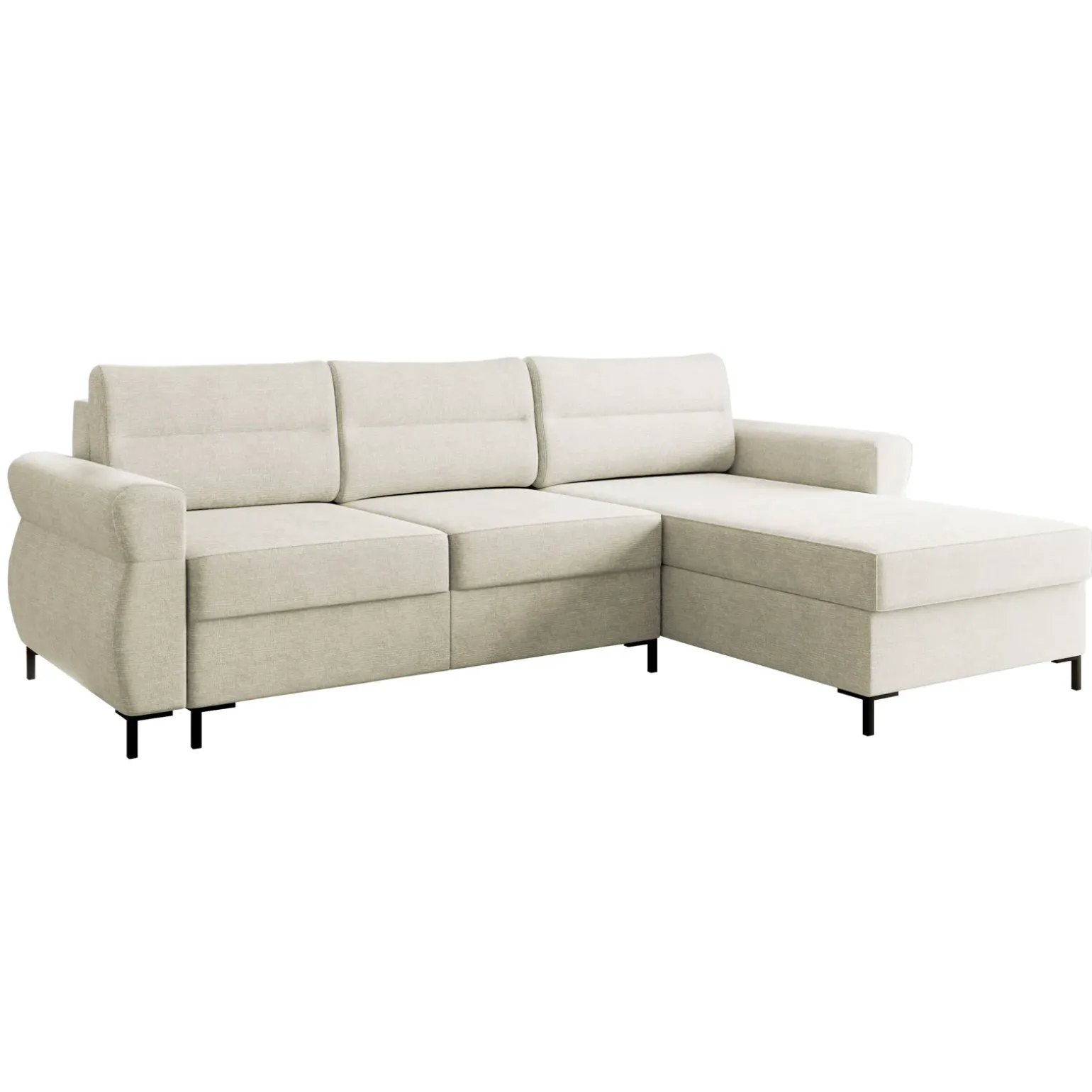 Divano letto angolare 3 posti 258x170 cm con box contenitore imbottito beige chiaro nero Velissa
