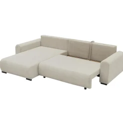 Divano letto angolare 4 posti 285x188cm con contenitore tessuto velluto a coste beige Soft