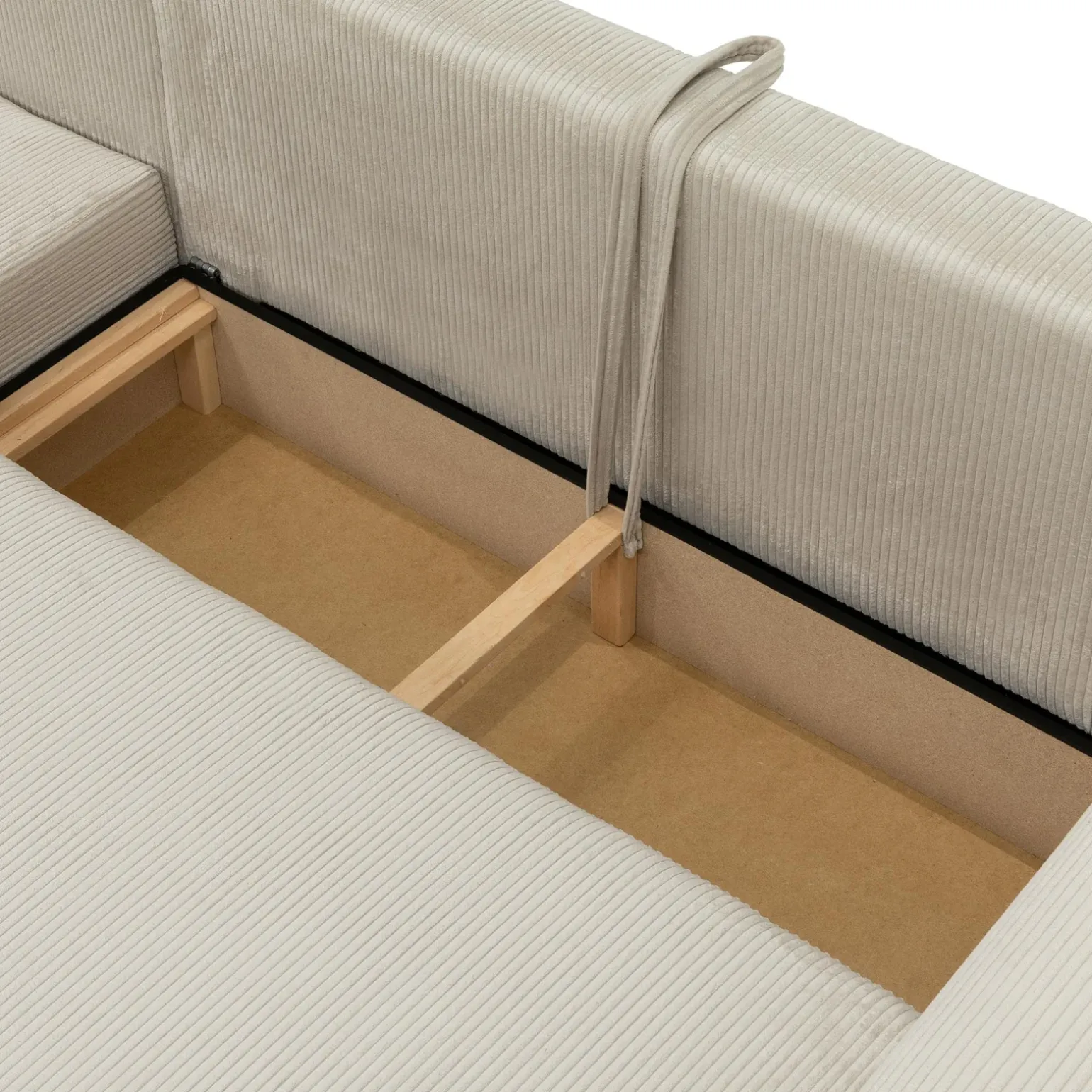 Divano letto angolare 4 posti 285x188cm con contenitore tessuto velluto a coste beige Soft