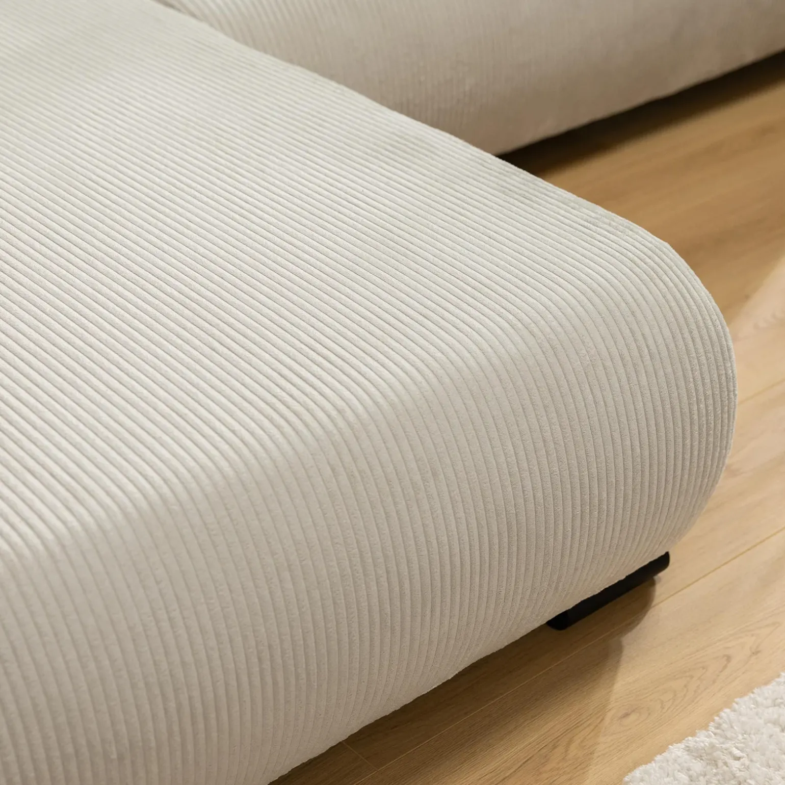 Divano letto angolare 4 posti 285x188cm con contenitore tessuto velluto a coste beige Soft