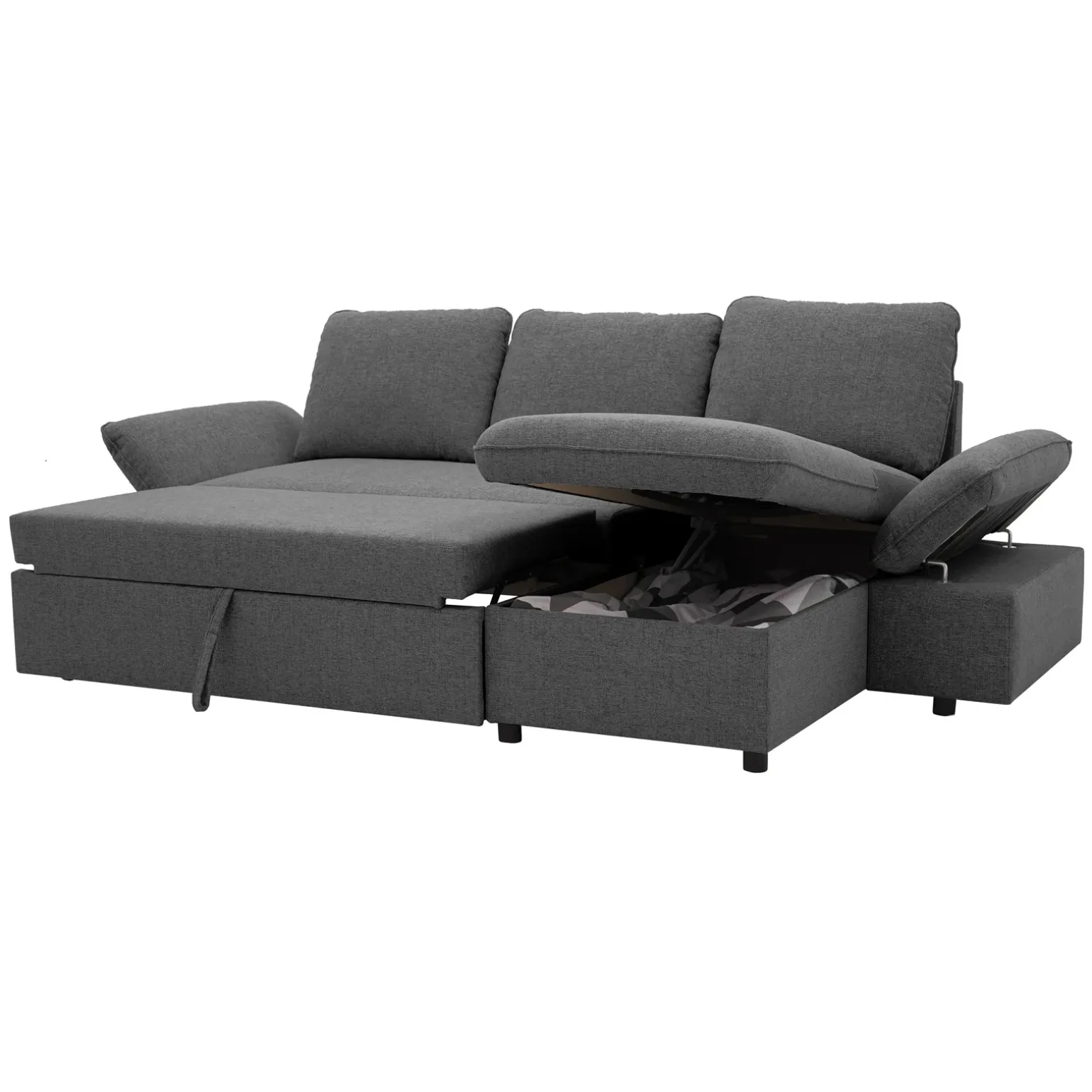 Divano letto angolare 3 posti 260x148cm con contenitore antracite Arturo