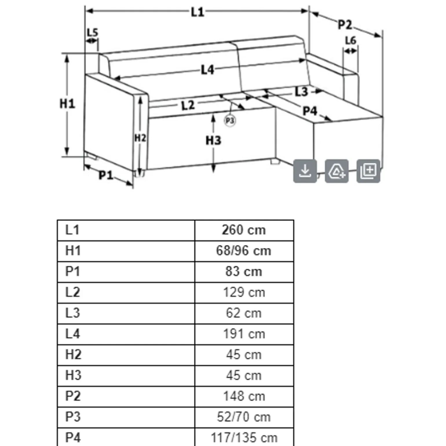 Divano letto angolare 3 posti 260x148cm con contenitore antracite Arturo