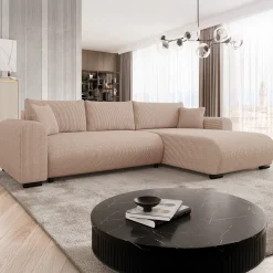 Divano letto angolare 4 posti 285x188cm con contenitore tessuto velluto a coste rosa Soft