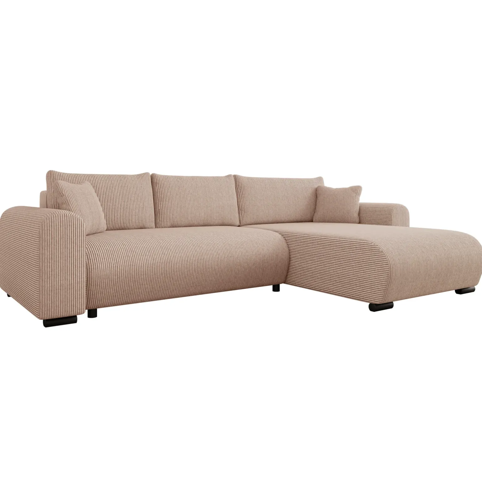 Divano letto angolare 4 posti 285x188cm con contenitore tessuto velluto a coste rosa Soft