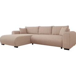 Divano letto angolare 4 posti 285x188cm con contenitore tessuto velluto a coste rosa Soft