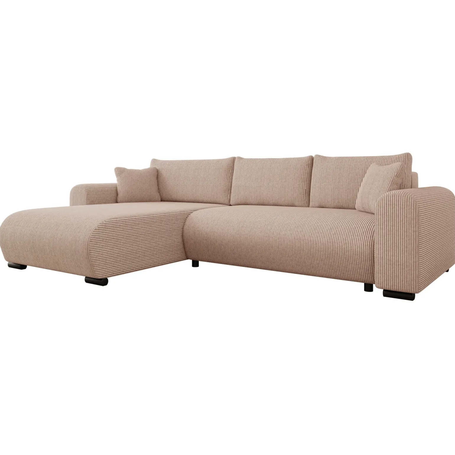 Divano letto angolare 4 posti 285x188cm con contenitore tessuto velluto a coste rosa Soft