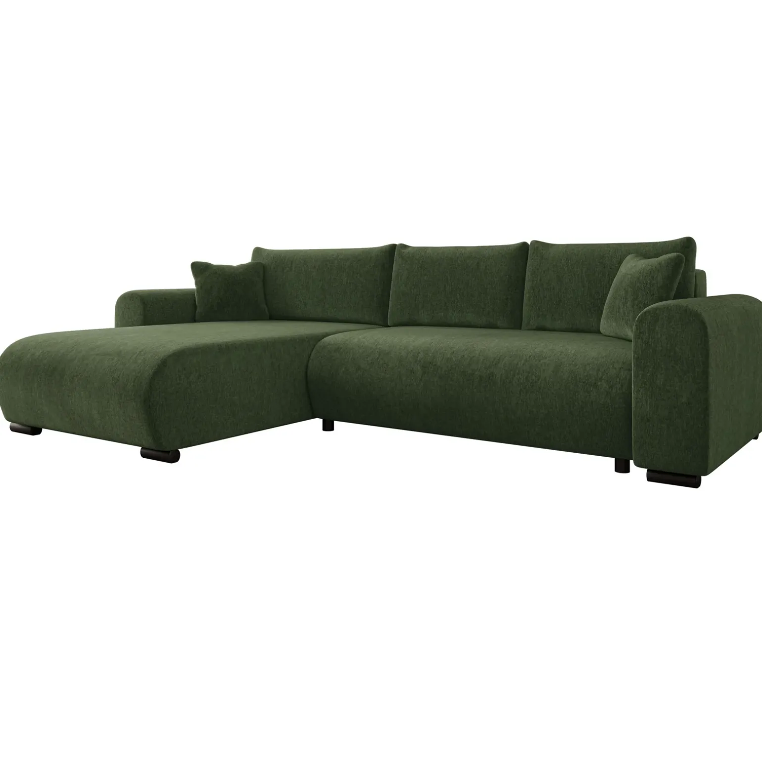 Divano letto angolare 4 posti 285x188cm con contenitore imbottito tessuto verde Soft