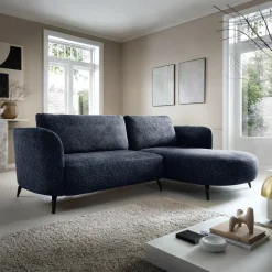 Divano letto angolare destra 3 posti 260x180cm tessuto bouclè blu Repose