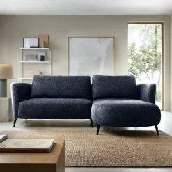 Divano letto angolare destra 3 posti 260x180cm tessuto bouclè blu Repose