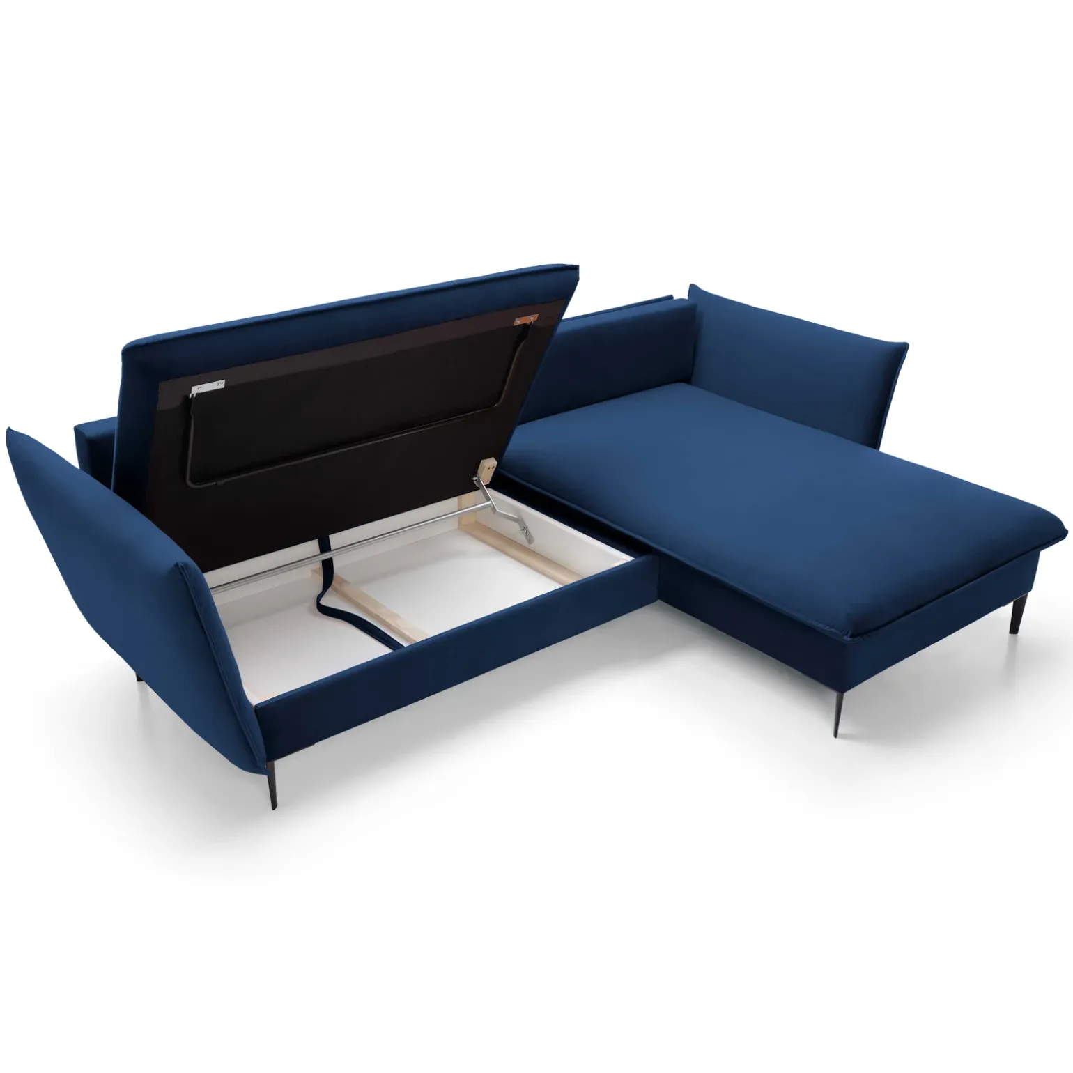 Divano letto angolare destro 3 posti 258x167cm tessuto blu Lushify